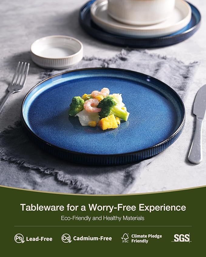Famiware Star Dinnerware Set Plates and Bowls Sets for 4 (12pcs) Ribbed Stoneware Dishes - Chip &amp Scratch Resistant Microwave &amp Dishwasher Safe Multicolor - Cappuccino White &amp Nebulas