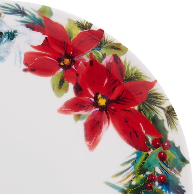 Mikasa Hope Joy Holiday Poinsettia Bone China Lightweight Chip Resistant 16 Piece Dinnerware Set Service for 4 Multicolor