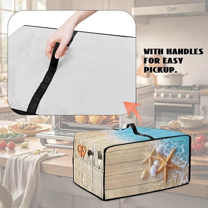 Air Fryer Toaster Smart Oven Dust Cover Starfish Shell Wood Print Toaster Oven Cover with Side Pockets for Kitchen Counter Machine Washable M