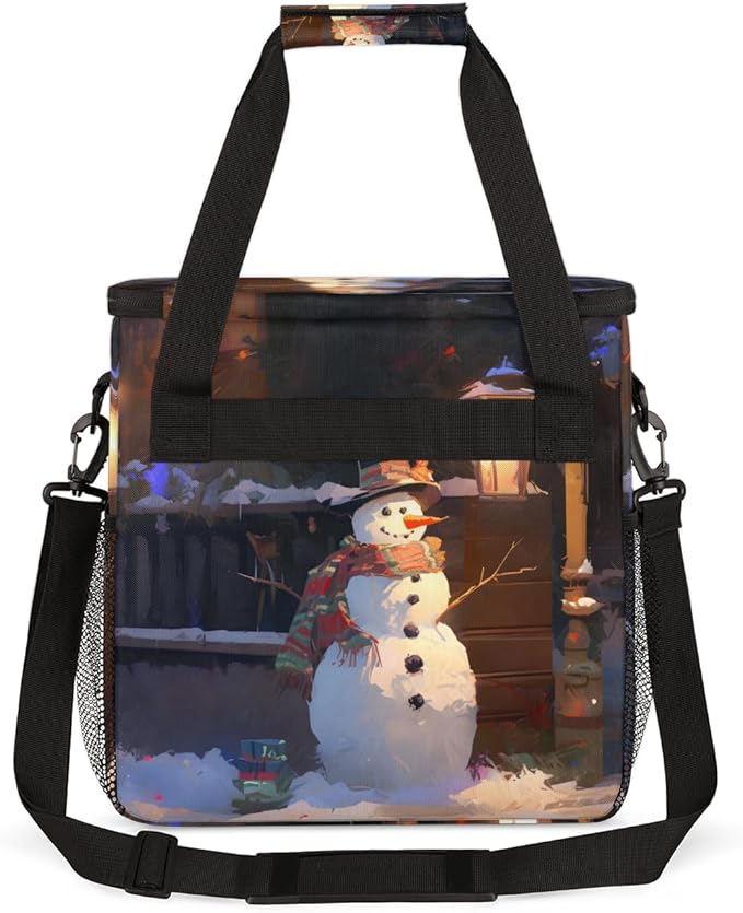 Xmas Snowman Coffee Maker Carrying Bag Glitter Snowman Travel Storage Bag Compatible with K-Mini or K-Mini Plus Single Serve Coffee Brewer Carrying Case with Multiple Pockets &amp Shoulder Strap