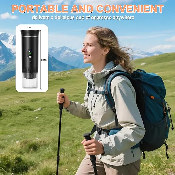 Portable Battery Espresso Coffee Maker for Travel - 20 bar Mini Car Espresso Machines 3-in-1 Self-Heating Electric Espresso Maker USB-C Ground Coffee &amp Capsule Pod(Ns&ampDG) RV Hiking Office
