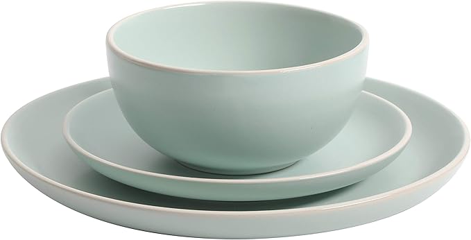 Gibson Home Rockaway 12-Piece Dinnerware Set Service for 4 Grey Matte + Teal Matte