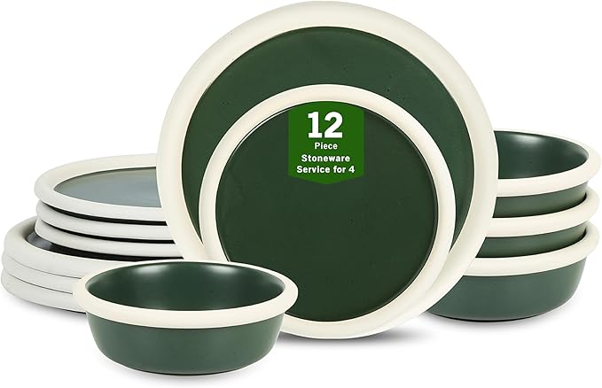 Stone Lain Capri 12-Piece Dinnerware Set Stoneware Green