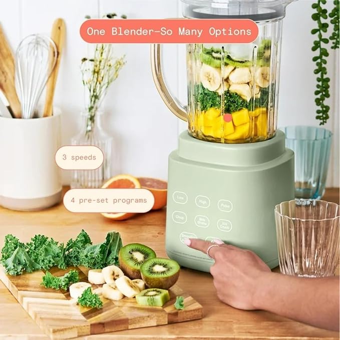 PowerExact Blender 700W with PrecisionSense Auto-Adjust Dual Jar System 4 Preset Programs Dishwasher Safe Parts (Sage Green)