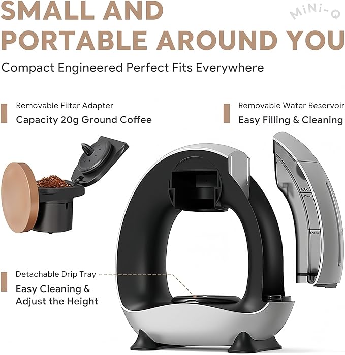 3 in 1 Single Serve Coffee Maker for K Cup Black Ground Coffee and Tea Leaves 1400W 20s Fast Heating Mini K Cup Coffee Brewer One Button Operation for Small Spaces for Bedroom