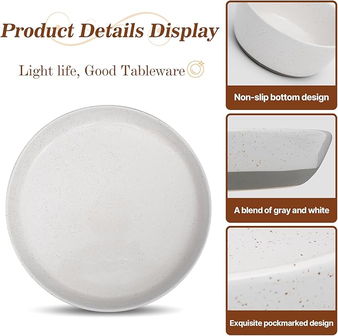 Ceramic Dinnerware Sets12 Pieces Plates and Bowls SetsPorcelain Kitchen Dinner Set for 4Scratch Resistant Stoneware Dish SetRustic Terracotta UndersideDishwasher&ampMicrowave Safeoff white