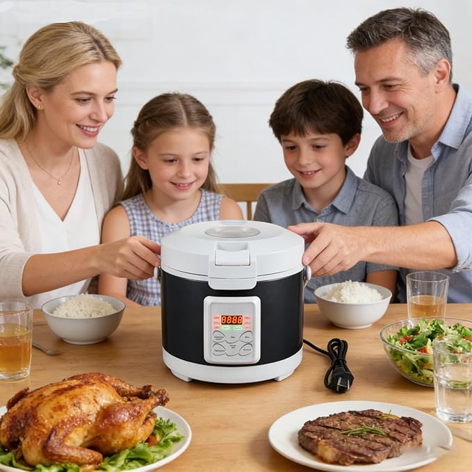 12V/24V/110V Rice Cooker 3L Portable Travel Multi-function For Car/Truck/Home Small Rice Stove with Steam Tray Cooking Heating and Keeping Warm Function Dark Blue (30AB)