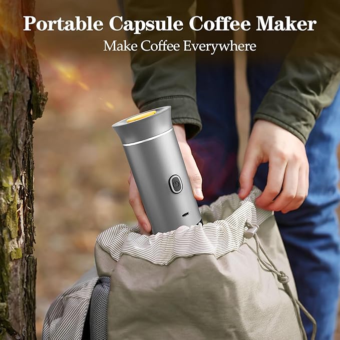Portable Coffee Maker Espresso Machine for camping Travel Coffee Maker with USB-C 3-in-1 Small Espresso Machine with Ground Coffee &amp Capsules (NS＆DG) for RV Hiking Office(Silver)