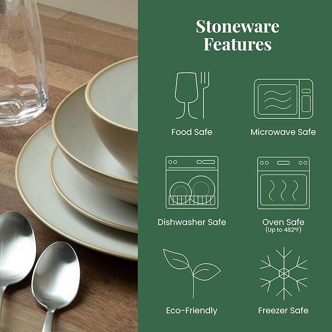 Larder &amp Vine Ceramic Stoneware Dinnerware 16-Piece Set 4 Place Settings (Sand)