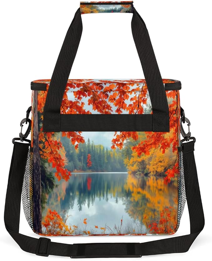 Maple Leaf Forest Lake Coffee Maker Carring Bag Travel Carrying Storage Tote Bag Compatible with Keurig K-Mini or K-Mini Plus Portable Single Serve Coffee Brewer Case with Pockets for K-cup Pods
