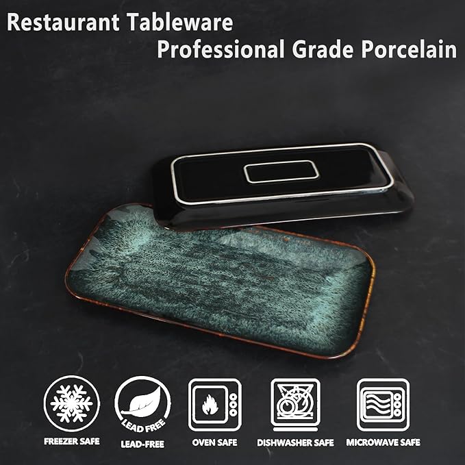 Ceramic Serving Dinner Plate Set 4-Piece for Main Meals Tacos Lunches Snack Platters - Microwave and Dishwasher Safe Scratch Resistant Kitchen Serving Dinnerware Black 12.4 Inch