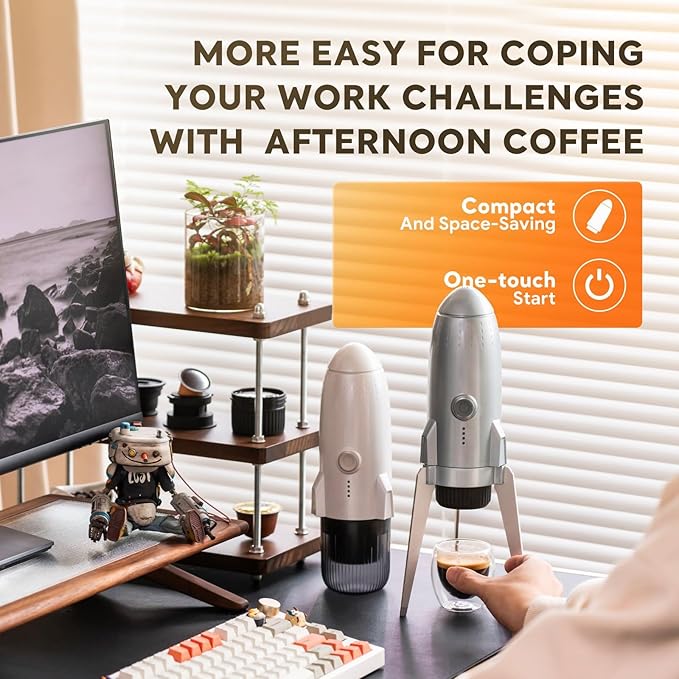 Portable Electric Espresso Machine Travel Coffee Maker for Camping 3 in 1 Self-Heating for Ground Coffee &amp DG NS Capsule Pods For Travel Camping and Hiking (Bright White)