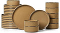 LIANYU 24 Piece Stoneware Dinnerware Sets Modern Plates and Bowls Dishes Set for 8 Elegant Dinning Dishware for Dinner Salad Cereal Dishwasher &amp Microwave Safe Amber Gold