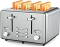 whall WHALL Toaster 4 Slice Stainless SteelToaster-6 Bread Shade SettingsBagel/Defrost/Cancel Function with Dual Control PanelsExtra Wide SlotsRemovable Crumb Tray1500WSilver(KST023GU)