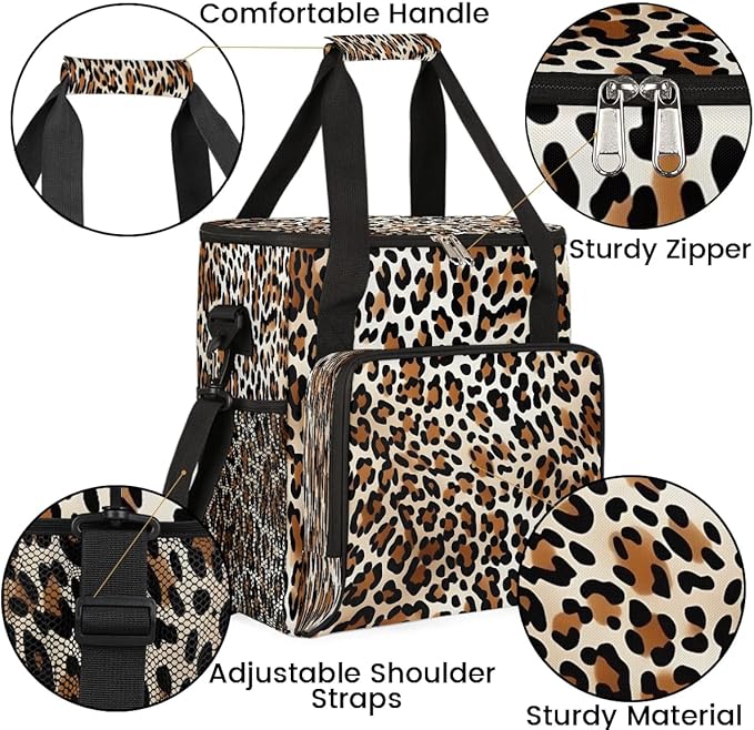 Classic Leopard Coffee Maker Carrying Bag Compatible with K-Mini or K-Mini Plus Portable Single Cup Coffee Maker Case with Pockets for K Cup Pods