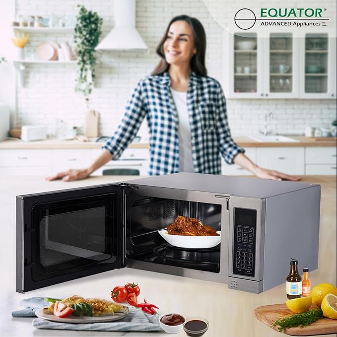 Equator Stainless Steel Range 3-in-1Microwave Oven 1.2 cu ft with Convection Grill and Sensor Cooking - Black SS Countertop 1100 Watts Capacity 12-inch Auto Function and Auto Defrost