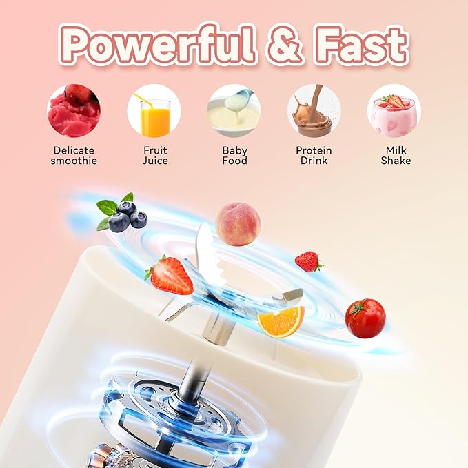 Portable Blender for Shakes and Smoothies Stainless Steel Smoothie Blender 15.7oz Electric Juicer with 6 Blades for Protein &amp Shakes USB Rechargeable Personal Mixer for Kitchen Office(Pink)