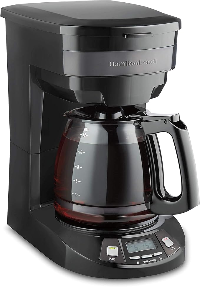 Hamilton Beach 46293 Programmable Coffee Maker Brew Options Glass Carafe 12 Cup Black Stainless (Renewed)