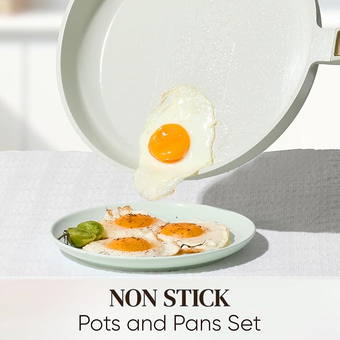 CAROTE Ceramic Cookware Set Nonstick 14pcs Pots and Pans Set Nonstick Non-Toxic &amp PFAS-Free Dishwasher RV/Camping Cookware Set Cooking Pots with Lids Sage Green