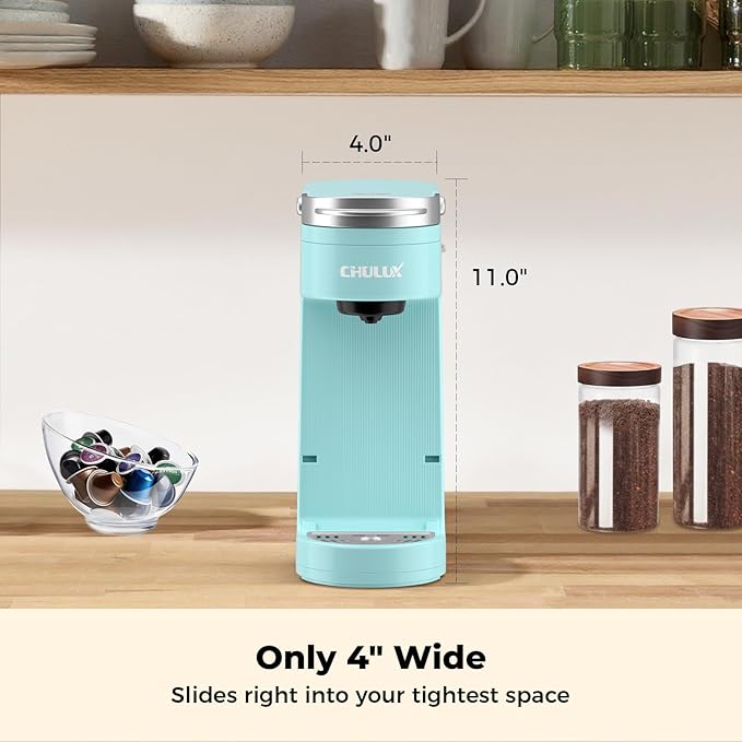 CHULUX Slim Single Serve Coffee Maker Lightweight K-pod Coffee Machine for Travel &amp Home Cyan