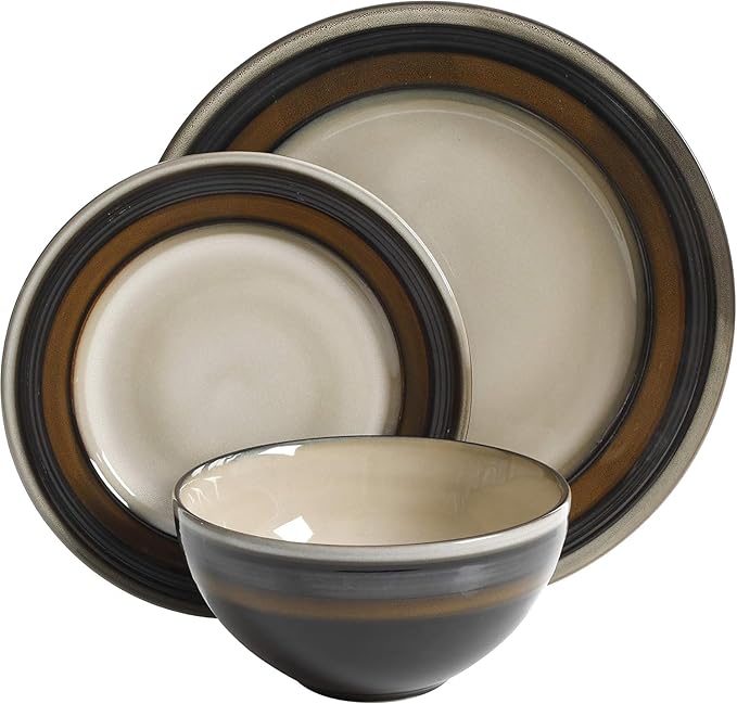 12-Piece Stoneware Dinnerware Set in Brown Modern Glazed Dishware Collection for Everyday Dining