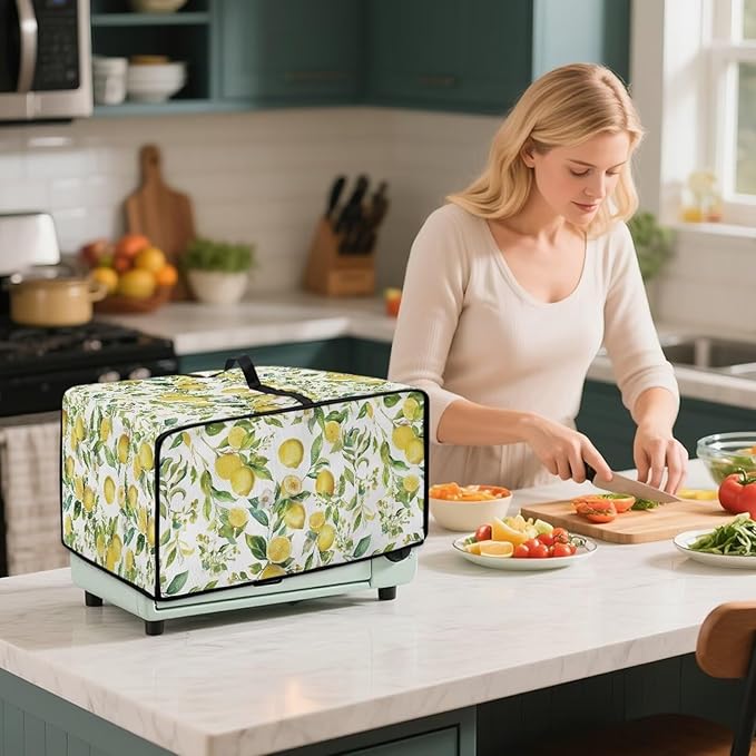 Rectangular Toaster Oven Cover Stain Resistant Washable Appliance Cover with Side Pockets Neat Storage and Protection for Kitchen Appliances Lemon