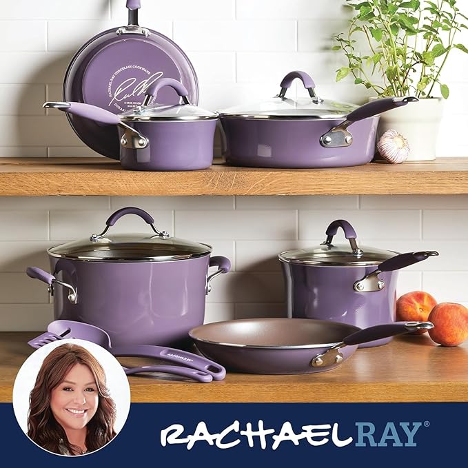 Rachael Ray Cucina Nonstick Cookware Pots and Pans Set 12 Piece Lavender Purple