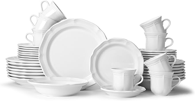 Mikasa French Countryside 40-Piece Dinnerware Set Service for 8 White &amp French Countryside Cereal Bowl 7-Inch Set of 4 White - F9000-421 30 ounces