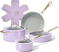 Chef Power Ceramic Cookware Sets 10Pcs Pots and Pans Set Non Stick Cookware Set with Stainless Steel Handle Dishwasher &amp Oven Safe Light Purple and Granite Grey