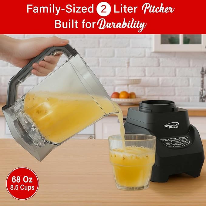 Brentwood Select JBS-1000BK Professional Smart Blender with 1000w Ice Crushing Power Large 8.5-Cup Plastic Jar Stainless Steel Blades Non-Slip Base Dishwasher-Safe Parts Black