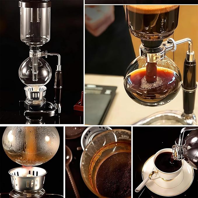 Siphon Coffee Maker Glass Syphon Vacuum Coffee Makers Syphon Pot Coffee Maker with Alcohol Burner Stable &amp Durable base Anti-scalding handle Material &amp crack resistance for Office Coffee