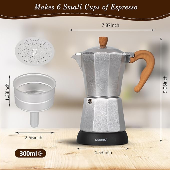 Cafeteras Electricas Modernas6 Cup Portable Espresso Maker300ml Moka Pot with Detachable Base &amp Overheat Protection Great for HomeOffice or Travel a Thoughtful Gift for Coffee Lovers