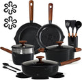 CAROTE 21pcs Cookware Set Nonstick Pots and Pans Set Ceramic Cookware Set Induction Cookware Non toxic Healthy Non Stick Kitchen Cooking Set PFAS PTFE Free Black