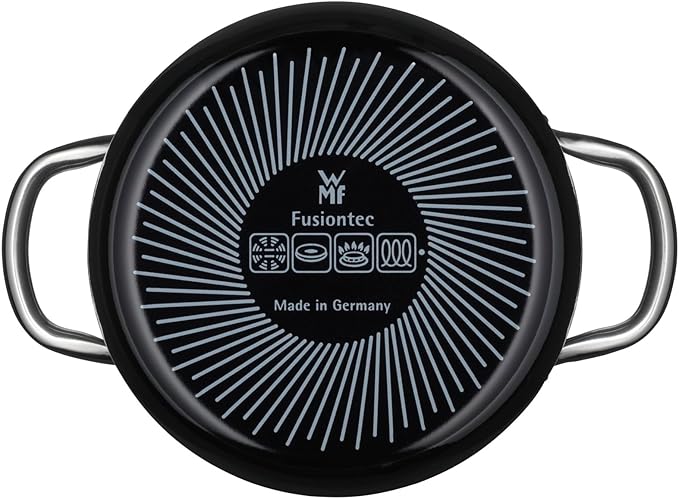 WMF Fusiontec Inspire 3-Piece Saucepan Set Black High-Tech Ceramic Induction Includes 3 Pots and 1 Glass Lid