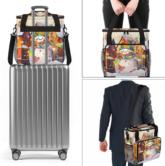 Watercolor Snowman Coffee Maker Carrying Bag Christmas Snowman Travel Storage Bag Compatible with K-Mini or K-Mini Plus Single Serve Coffee Brewer Carrying Case with Pockets &amp Shoulder Strap
