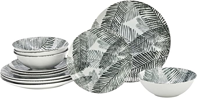 Godinger Dinnerware Set Dinner Plates Salad Plates and Soup Bowsl Glaze Print Felice - 12 Piece set
