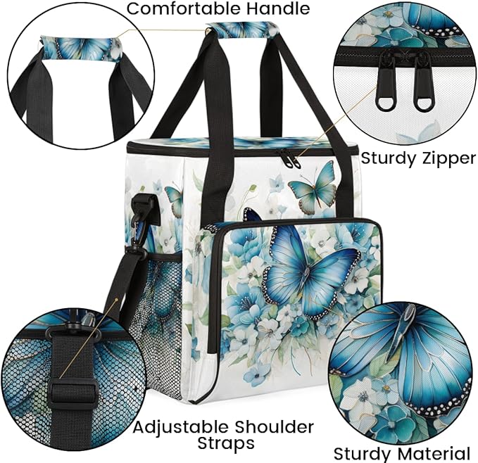 Flowers Butterfly Coffee Maker Carrying Bag Retro Butterfly Travel Storage Bag Compatible with K-Mini or K-Mini Plus Single Serve Coffee Brewer Carrying Case with Multiple Pockets &amp Shoulder Str