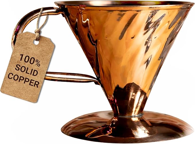 Copper Pour Over Coffee Dripper 0.35L Single Cup Manual Brewer Reusable Metal Filter Cone for Cafe Quality Brew Premium Handcrafted Drip Maker