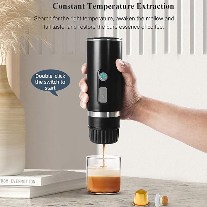 TREETDOBV Portable Coffee Maker Rechargeable 2 in 1 Small Portable Travel Espresso Machine Fully Automatic Maker 12V Fast Brewing Electric Coffee Machine for Camping Office Hiking RV