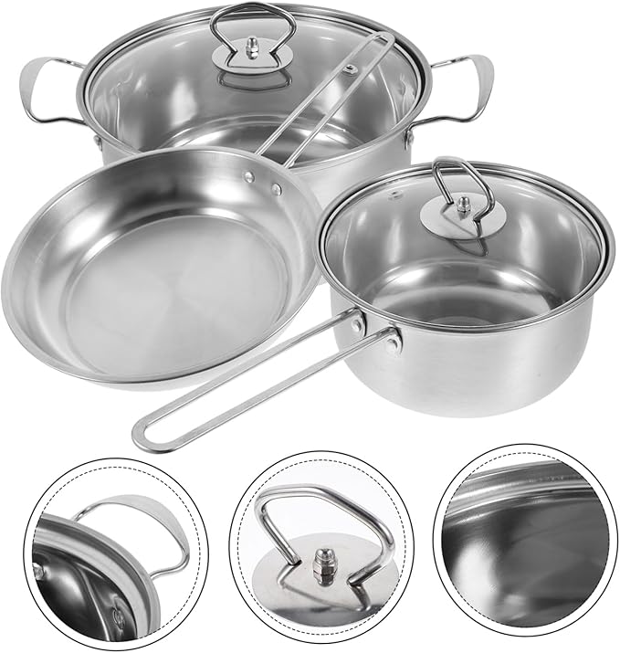 Amosfun Stainless Steel Cookware Set Sauce Pan with Lid Small Milk Pot Frying Pan with Comfortable Grip Handles for Safe Everyday Cooking