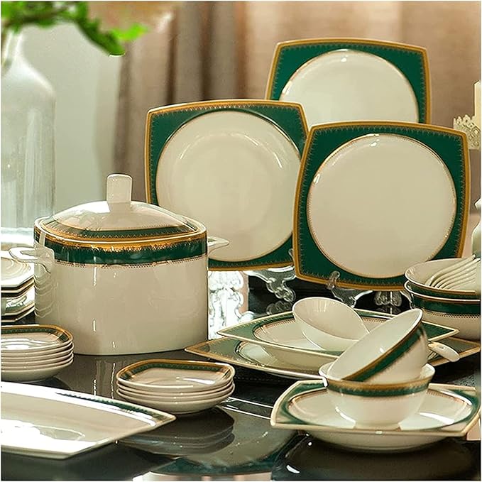 Dinnerware Set Dinner Party Tableware Service Set Square Stoneware Dinnerware Set 58 Pieces Bone China Porcelain Dinnerware Set