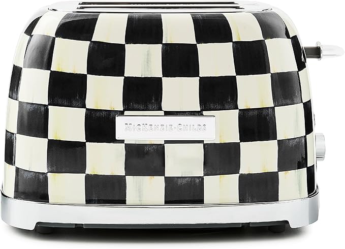 MACKENZIE-CHILDS 2-Slice Toaster Decorative Toaster for Kitchen Black-and-White Courtly Check