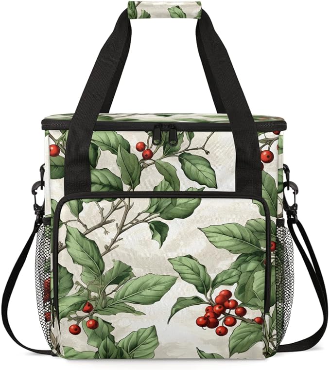 Christmas Flowers Coffee Maker Carrying Bag Bright Flowers Travel Storage Bag Compatible with K-Mini or K-Mini Plus Single Serve Coffee Brewer Carrying Case with Multiple Pockets &amp Shoulder Stra