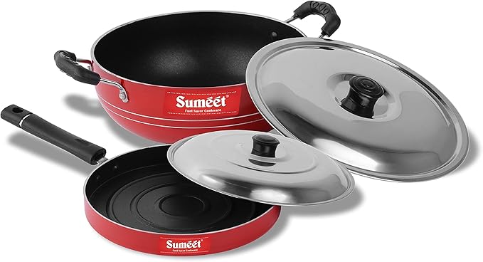 Sumeet 2.6mm Thick Non-Stick Sangria Cookware set (Kadhai With Lid – 1.5Ltr capacity- 20cm Dia + Pizza Pan – 23cm Dia)