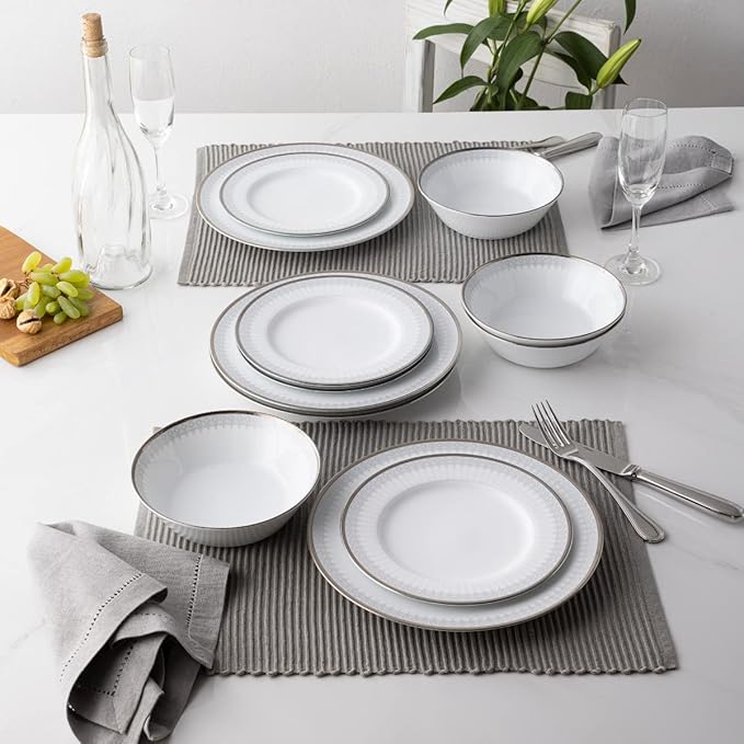 Noritake Silver Colonnade 12-Piece Dinnerware Set Service for 4