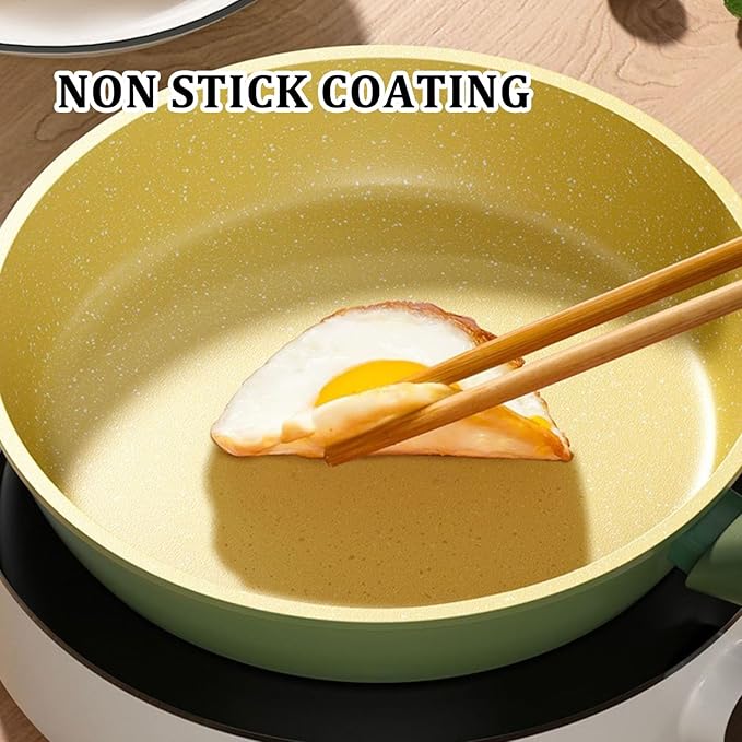Pan Sets with Lid &amp Ladle Cooking Pots Nonstick Saucepans Cookware Set Small Kitchen Pot Induction Comptable Easy to Clean PFOA Free (Green)