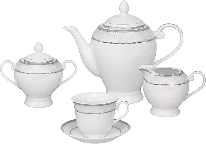 Misc 57-Piece Porcelain Dinnerware Set with Silver Accent Banded Traditional Oval Dishwasher Safe