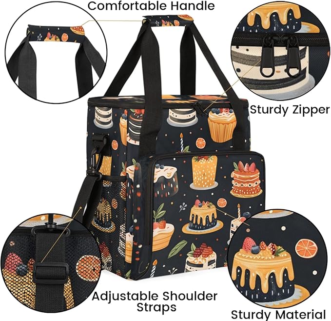 Delicious Cakes Coffee Maker Travel Bag for Keurig K-Mini/K-Mini Plus Insulated Waterproof Tote with Pockets for K-Cup Portable Single-Serve Brewer Case