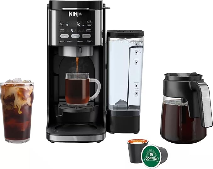 Ninja DualBrew Pro Hot &amp Iced Coffee Drip Coffee Maker | Compatible with K-Cup Pods | 3 Brew Styles (Classic Rich &amp Iced) | 70oz Removable Reservoir &amp Dishwasher Safe | Black | 14-Cup (R
