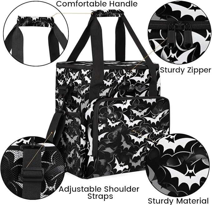 Halloween Bat Coffee Maker Carrying Bag Glowing Bat Travel Storage Bag Compatible with K-Mini or K-Mini Plus Single Serve Coffee Brewer Carrying Case with Multiple Pockets &amp Shoulder Strap